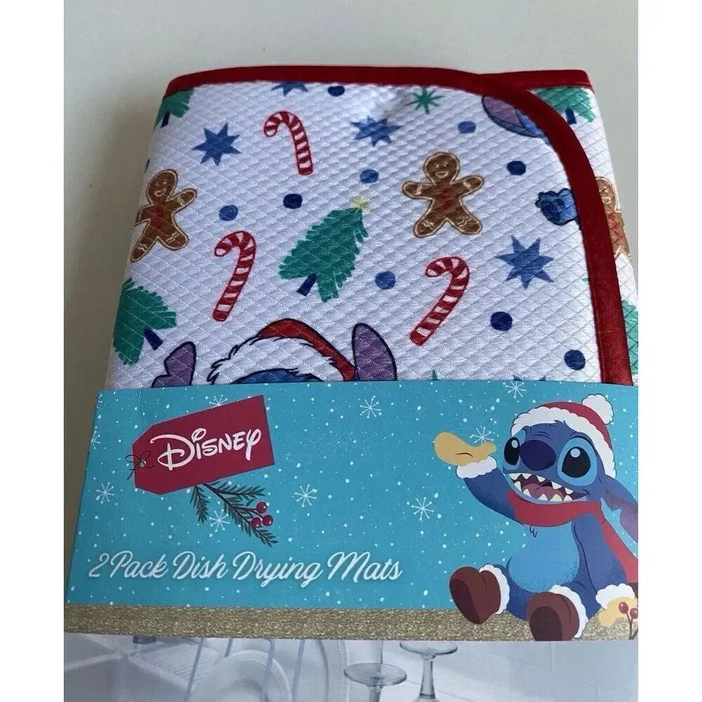 2 Pack Disney Stitch Christmas Dish Drying Mat Santa Hat‎ Gingerbread Candy Cane